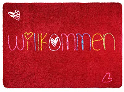 deco-mat Fußmatte Willkommen 60 x 90 cm Rot - rutschfeste, waschbare Fußmatte für Außen und Innen - Saugstarke Schmutzfangmatte für Eingangsbereich