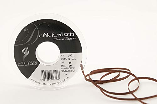 Berisfords Ribbon, Dark Brown, 3 mm x 30 m