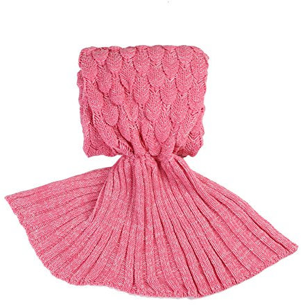 Aiqi Schlafsack / Decke in Meerjungfrau-Flossenform, warm und weich, Häkel-Handarbeit, zum Kuscheln, Fleece, ideale Geschenkidee, für Familienmitglieder oder Freunde, rose, M