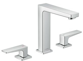 hansgrohe Metropol 32519001 Moderne Waschbeckenarmatur mit niedrigem Durchfluss, wassersparend, 2 Griffe, 7,6 cm hoch, Chrom