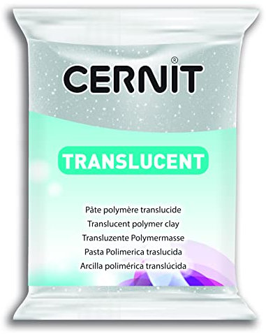CERNIT CE0920056080C - Pane di pasta polimerica traslucida, pasta modellabile da cuocere, colore argento glitterato, blocco da 56 g