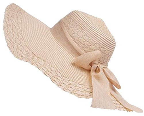 DIVISTAR Chapeau de paille à large bord pour femme Beige
