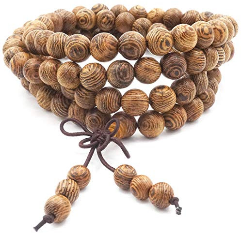 108 Bracciale perline di legno naturale Tibetano Buddista Buddha Preghiera Meditazione Elastico Preghiera Mala Bracciale/Collana per Uomo Donna