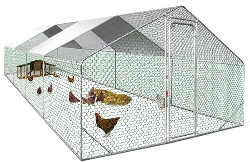 IDMarket - Sécurisé, Imperméable Enclos poulailler 24 m² Parc grillagé 8x3 M Acier galvanisé, pour Chat, vert ou gris