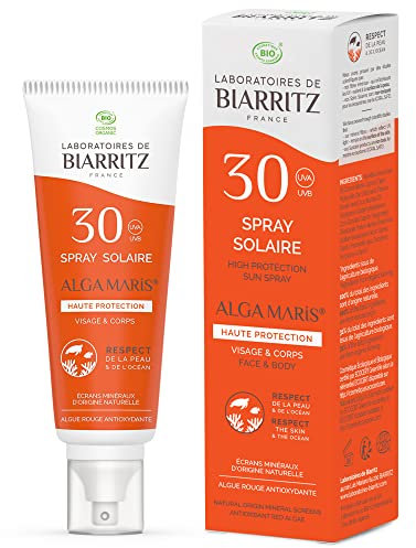 Laboratoires de Biarritz - Crème Solaire en Spray - SPF30 - ALGA MARIS® Certifiée Bio - Visage et Corps - Pour Adulte - Texture Fluide et Légère Sans Traces Blanches - 100 ml - Fabriqué en France