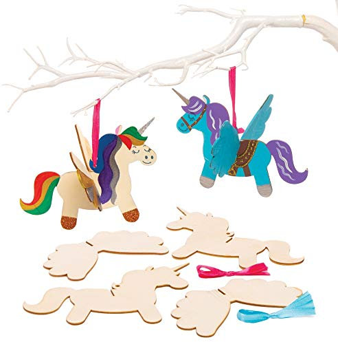 Baker Ross AT312 3D Einhorn-Set aus Holz (6 Stück) – Kunst und Handwerk für Kinder, holzfarben