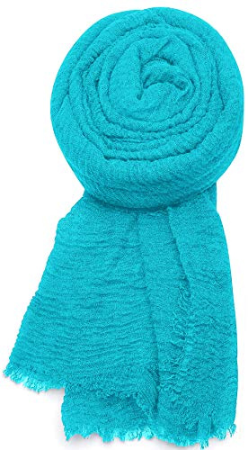 World of Shawls Chic Ladies Cotton Blend Crinkle Distressed Effect Scarf with Fringed Edges (Turquoise)