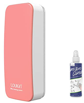 loukin Magnetic Dry Erase Eraser, Whiteboard Eraser, Glass Board Erasers(Pink), One Bottle of 3.4 oz Whiteboard Cleaner Included, for Classroom, Home and Office