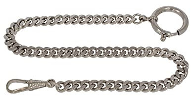 Jean Jacot Taschenuhrkette, mit Karabinerhaken und Federringverschluss, Made in Germany (Länge: ca. 30 cm, Panzerkette, geschliffen, vernickelt)