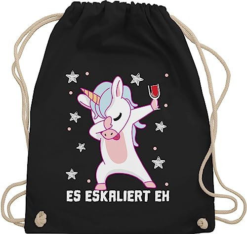 Turnbeutel Rucksack - & Alkohol Damen - Es eskaliert eh Festival Saufi Party Malle lustig I Party Einhorn Dabbing - Unisize - Schwarz - einhornrucksack saufrucksack sauf wein beutel saufen geschenke