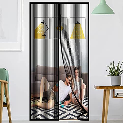 Magnet Fliegengitter Tür, Insektenschutz Balkontür Magnetischer Fliegenvorhang 60x220 cm, für die Balkontür, Kellertür und Terrassentür, Schließt Automatisch Ohne Insekten Durchzulassen (Schwarz)