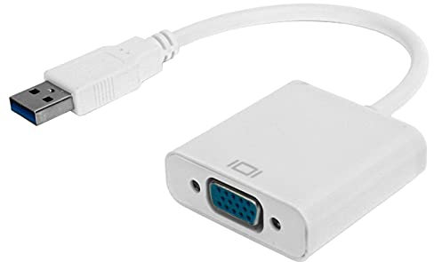 USB to VGA Adapter, USB 3.0 Male to VGA 15-Pin Female Converter, Support 1080 at 60Hz, for Lenovo, for Windows 10, desktop, laptop, PC, monitor, projector, high-definition TV, for Xbox, etc (white)