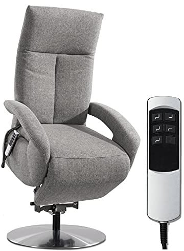 CAVADORE TV-Sessel Tirol mit Akku / Fernsehsessel mit Aufstehhilfe, elektrisch verstellbarer Relaxfunktion / 2 E-Motoren / Kabellos / 74 x 112 x 82 / Strukturstoff: Hellgrau