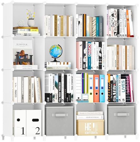 HOMIDEC Bücherregal, 16 Würfel, Würfel, Aufbewahrung, Organizer, tragbares Display, Bücherregal, Kinder-Bücherregal, Bücherregal für Arbeitszimmer, Schlafzimmer, Büro, Wohnzimmer, Schrank (129,9 x 30