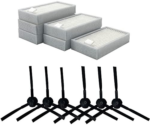 Smilefil Zubehör Ersatzteile Kit für ZACO/ILIFE V5s pro V5x V3 V3s V5 V5s Saugroboter Staubsauger Roboter, Zubehör-Kit enthält 6 Filter und 6 Seiten Bürsten