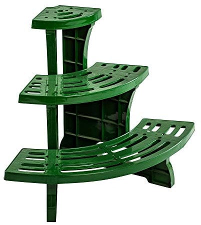 UPP Etagère de jardin I Présentoir à fleurs I 3 niveaux en angle I Banc pour pots de fleurs I Aménagement des plantes I Intérieur et Extérieur I 58 x 45 x 48,5 cm | Largeur étagère: 12,5 - 15,5 cm