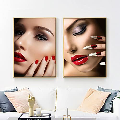 Beauty Nail Shop Kunst Poster Foto Wanddekoration Schönheit Wimpern Make-Up Druck Bild Home Leinwand Wandgemälde 30x40cmx2pcs Rahmenlos
