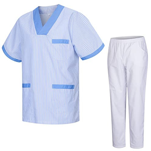 MISEMIYA - Uniforme Sanitario Unisex Uniformes Sanitarios MÉDICOS con Pantalon Blanco T817-8312-BLANCO - XXL, Celteste T817-4