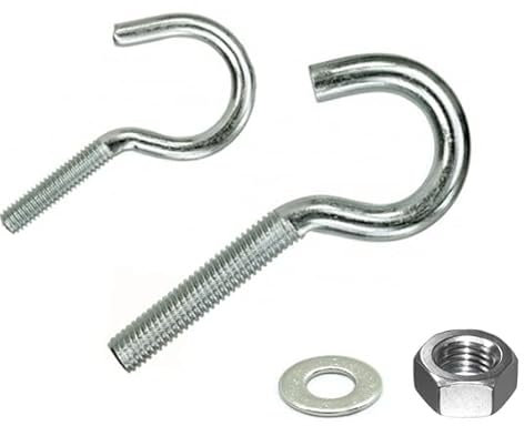 Metrische Schraubhaken inkl. Muttern + Scheiben, Gewinde M4-M8, Stahl verzinkt (10, M4 x 40 mm), Silber