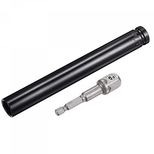 sourcing map 1/2 Drive Socket Accessory Set, 17mm Deep 6-Point Impact Socket 8 Length and 1/4 Hex Shank Adapter