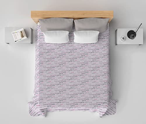 HomeLife Copriletto Matrimoniale Estivo Cotone Made In Italy [260x280] | Coperta Cotone Leggera per Letto Matrimoniale | Copri Letto due Piazze Traspirante con Scritta Love | Rosa