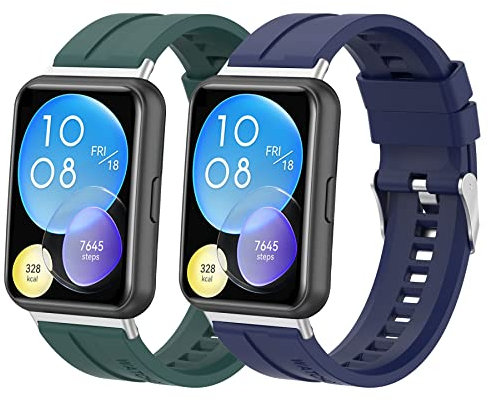 MIJOBS 2 Stück Armbänder Kompatibel mit Huawei Watch Fit 2 Ersatzarmband Sport Armband für Huawei Watch Fit 2 / Active/Elegant/Classic Silikonbänder & Edelstahl Metall Abbauverbindung
