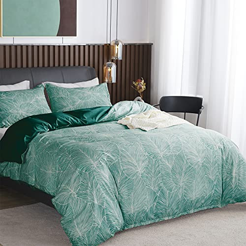 Jemiipee Set Copripiumino Singolo con Motivo di Foglie Tropicali, 1 x Copripiumino 140x200 cm e 1 x Federa 65x65 cm Parure Sacco Copri Piumone Microfibra Biancheria da Letto Verde