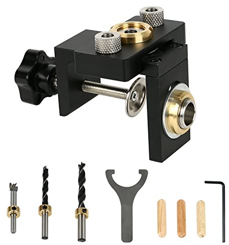 GDWD Doweling Jig Kit, 8/10/15mm Pocket Hole Jig Kit, Taschenloch Jig Kit Werkzeug mit Positionierungsclip, Einstellbare Bohrführung Puncher Locator für Holzbearbeitung, Universal-Bohrhilfe