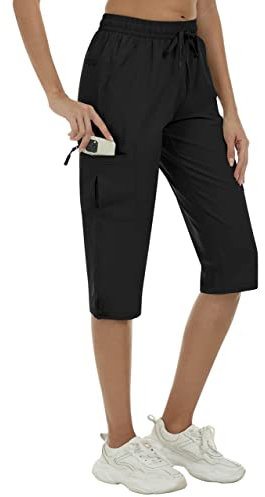 MoFiz Fahrradhose Damen Kurz Cargo Shorts Arbeitshose 3/4 Hosen Lightweight Sommer Golfshorts Schwarz M