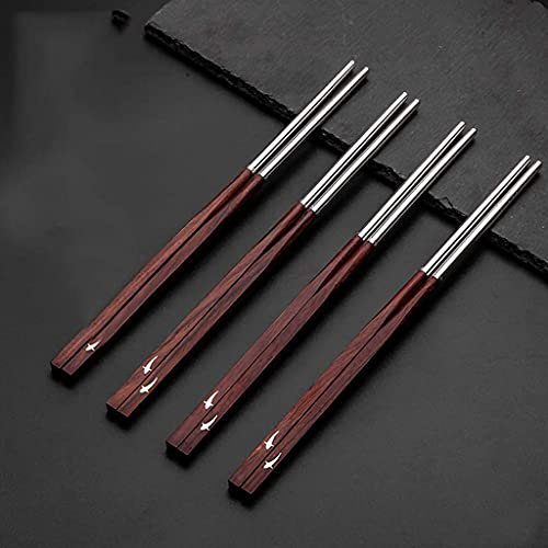 FAMMIX Juego de palillos de madera de lujo plateados, reutilizables, juego de regalo de palillos de madera natural, aptos para lavavajillas, palillos japoneses chinos coreanos antideslizantes para