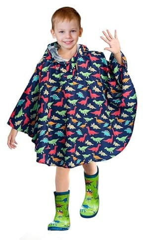 LAMA Regenponcho Kinder, Regenmantel Mädchen Leichter Kinder Regenjacke, Wiederverwendbar Regenbekleidung Regencape mit Kapuze, Raincoat für Fahrrad Wandern Camping, Bunte Dinosaurier M