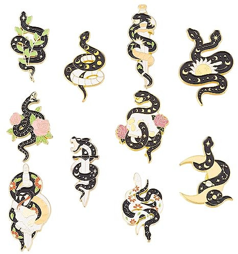 GOMAKERER 10 Stück 11 Stile Schlangen-Emaille-Anstecknadel, Legierung Tier Emaille Brosche Pins Schlange Brosche Bankett Abzeichen Pins Für Rucksäcke Kleidung Taschen Jacken Hut Schmuck Diy Zubehör