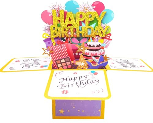 PAITOK 3D-Geburtstagskarte, Pop-Up-Geburtstagskarten, Geburtstagsgeschenke, Happy Birthday-Karte, Grußkarten mit Umschlag für Jungen, Mädchen, Männer, Frauen (Rosa)