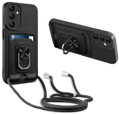 MacroHu Coque avec Cordon pour Samsung Galaxy A34 5G - Collier Téléphone Portable Réglable, Lanyard Case TPU Bumper, Etui Housse Silicone Antichoc avec Bandoulière - Noir