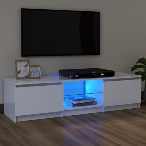 Cosisti Meuble TV LED Blanc Banc TV Meuble TV avec Rangement Meuble TV Bois Meuble TV Chambre Table TV Meuble de Tele Éclairage LED RGB avec Couleur réglable -Blanc-120 x 30 x 35.5 cm