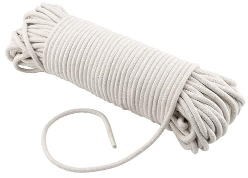 ZEONHAK Corda in cotone naturale, 50 m x 6 mm, 40 m x 0,6 cm, corda intrecciata bianca per artigianato, decorazione, vestiti