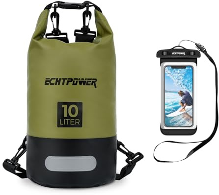 ECHTPower wasserdichte Tasche, 5 l, 10 l, 20 l, wasserdicht, für Wassersport, mit verstellbarem Gurt und wasserdichter Tasche für Telefon, wasserdichter Dry Bag Waterpoof