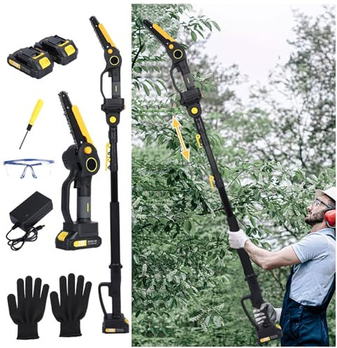 Fairnull Cordless Pole Chainsaw, 2-in-1 Brushless Mini Chainsaw with 2 Batteries and Charger 4.9-7.5ft Adjustable Pole Saw Electric Chain Saw High-branch Shears Telescopic Tree Cutter Pruning UK Plug