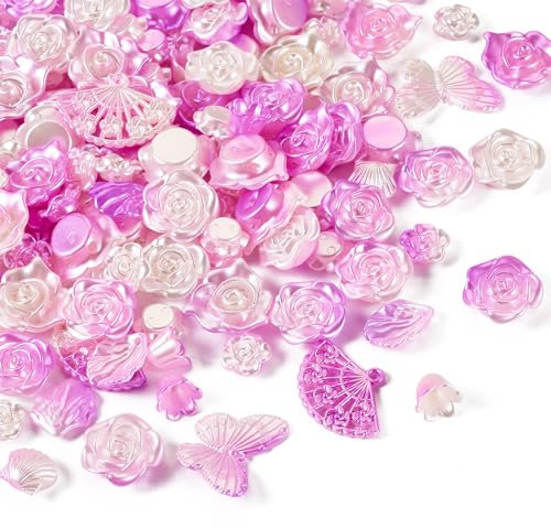 Craftdady Acrylperlen, gemischte Blumen-Rosen, Perlglanzperlen, 12 ~ 30 mm, glänzende Perlen-Abstandshalter für selbstgemachte Schmuckherstellung, Armbänder, Halsketten, Schlüsselanhänger, Orchidee,