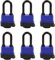 SEPOX® 6-Pack Set 44MM Weatherproof Outdoor Padlock Keyed Alike, Heavy Duty Steel Lock Body with Blue Cover Waterproof, Long Shank, 6 Locks with Same Key Design for Garden, Garage, Gate, Fence, Marine