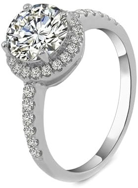 Wycian Ring Damen Luxus, Silber Ring Damen 925 Größe 67 (21.3) 1.5 Moissanit 1.5Ct Rundschliff Weiß Personalisiert Für Abschluss