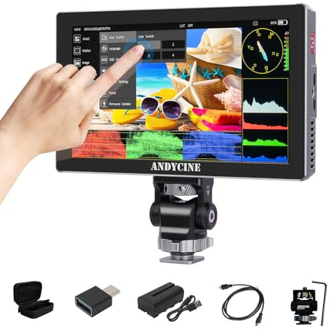 ANDYCINE X5 Monitor da campo per fotocamera da 5,5 pollici 1200nit, DSLR touchscreen Monitor HDMI 4K 60 Hz con alloggiamento in alluminio Batteria F550C Parata RGB, Focus Peaking LUT 3D Monitor HDR