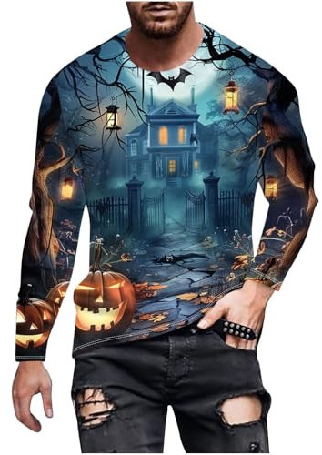 T-Shirt Herren Halloween Bedruckte Langarm Oberteile Langarmshirt Mit Rundhalsausschnitt, Sale Sweatshirt Lässige Modische, Pullover Weich Und Bequem, Oberteile Klassisch Aus Hochwertiger