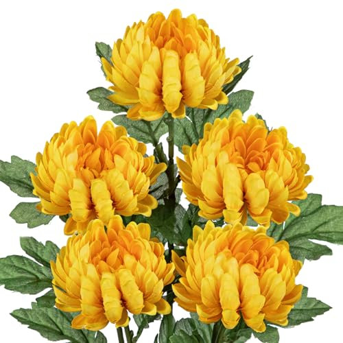 Arborus 5 STK Chrysantheme Kunstblumen Gelb 58 cm Künstliche Zweige für Vase Künstliche Blüten mit Stiele Dekozweige zum Basteln für Blumenarrangement auf Tisch im Haus Hotel Büro Zimmer