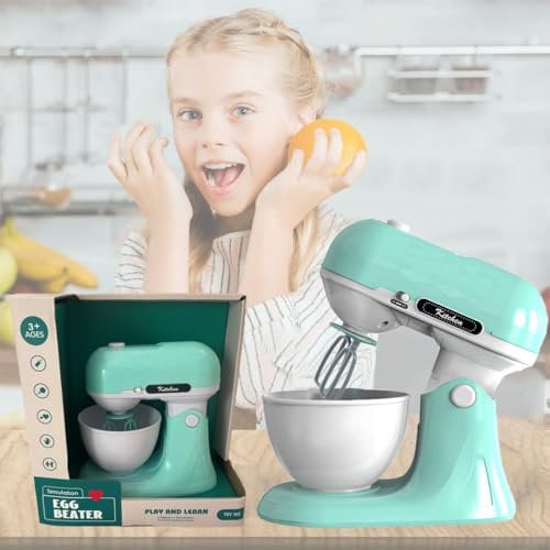 Coo11 Kids Hands-Free Food Mixer Machine Toy, Realistic Kitchen Pretend Play Dough Blender with Bowl, On/Off Button, Light & Sound, Educational Fun Learning Cooking Appliances for Toddlers Ages 3+