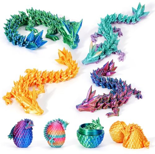 4PCS 3D Printed Dragon Eggs with Dragon Inside Mini Dragon Egg Set Articulated Dragon Mystery Dragon Egg Fidget Toy Surprise 3D Printed Animals Toy Set