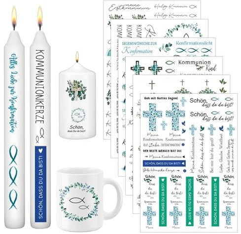 Kerzentattoos Kommunion, 6 Stück A5 Kerzenfolie Kommunion, Konfirmation Kerzenfolie, Kerzentattoo Wassertransferdruck, DIY Kerzen Tattoo Deko, zur Konfirmation oder Taufe