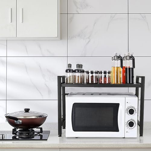 Soporte Extensible para Microondas,Soporte para Microondas y Horno Cocina,Estante para Microondas de Acero Al Carbono,Organizador Estanteria Mueble, (40/64 * 45 * 36,5 cm (Negro)