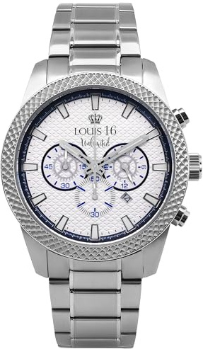 LOUIS XVI Mirage 3320 - Ø 43 mm - Herren Uhr - Chronograph - Wasserdicht - Armband Silber - Zifferblatt Weiss