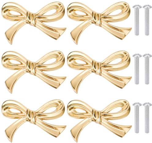 Gosknor 6uds Pomo Dorado Cajón con Forma de Arco, Tiradores de Latón para Gabinetes Pomos Cajón Dorados Vintage Pomo Cocina Herrajes Dorados para Cajones Tocador Tiradores Armarios